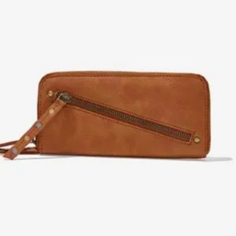 Free People Tan Wallet with Zipper Detail